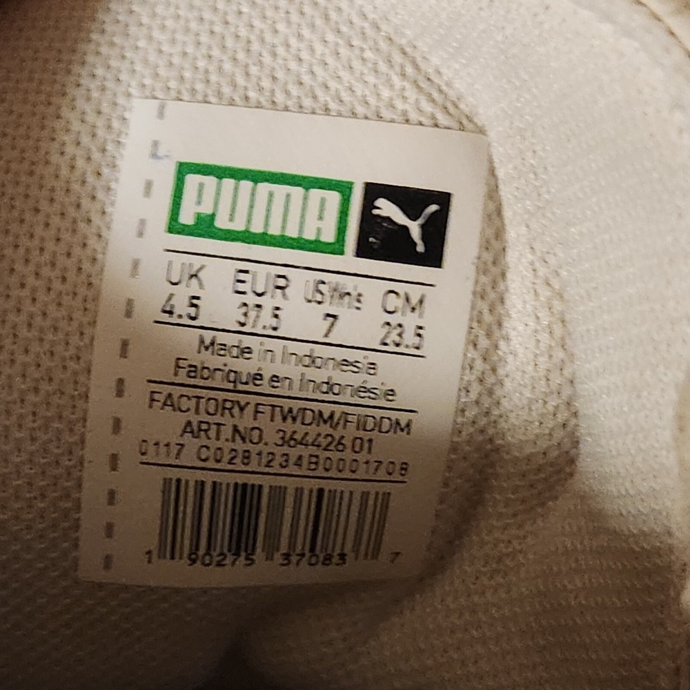 Puma Women's 7.5 Suede Trainer Sneakers Off White Cream Beige Gum Splatter - Picture 3 of 13